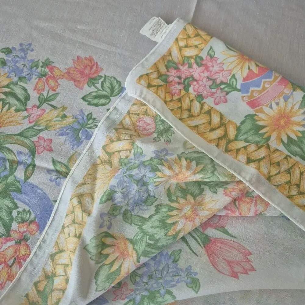 Easter Eggs Spring Floral Long Rectangular Lightweight Cotton Tablecloth 57x103